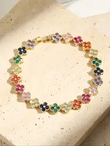 Colorful Fashion Luxury Flower Bracelet with Cubic Zirconia, Perfect Gift Choice for Valentine's Day & Mother's Day, Elegant Jewelry for Moms, Fashionable Bracelet