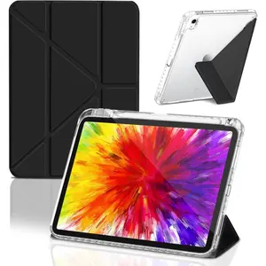 for iPad (A16) 11th Generation 11 Inch 2025 Case with Pencil Holder, with Clear Transparent , iPad 10th Generation 10.9 Inch 2022 Case Auto Sleep/Wake Cover Multiple Stand Angles (Black)