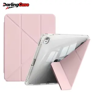 DarlingCase iPad Case with Pencil Holder Multi-Angle Stand Smart Cover with Auto Wake/Sleep Clear Transparent Back Shell for iPad Mini 4 5 6 7 Air 1 2 3 4 5 6 7 Pro 11 12.9 13 iPad 9.7 10.2 10.5 10.9 11th Gen 2025 Shockproof Protective Case