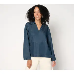 Me by Jennie Garth Eden Drapey Denim Popover Blouse