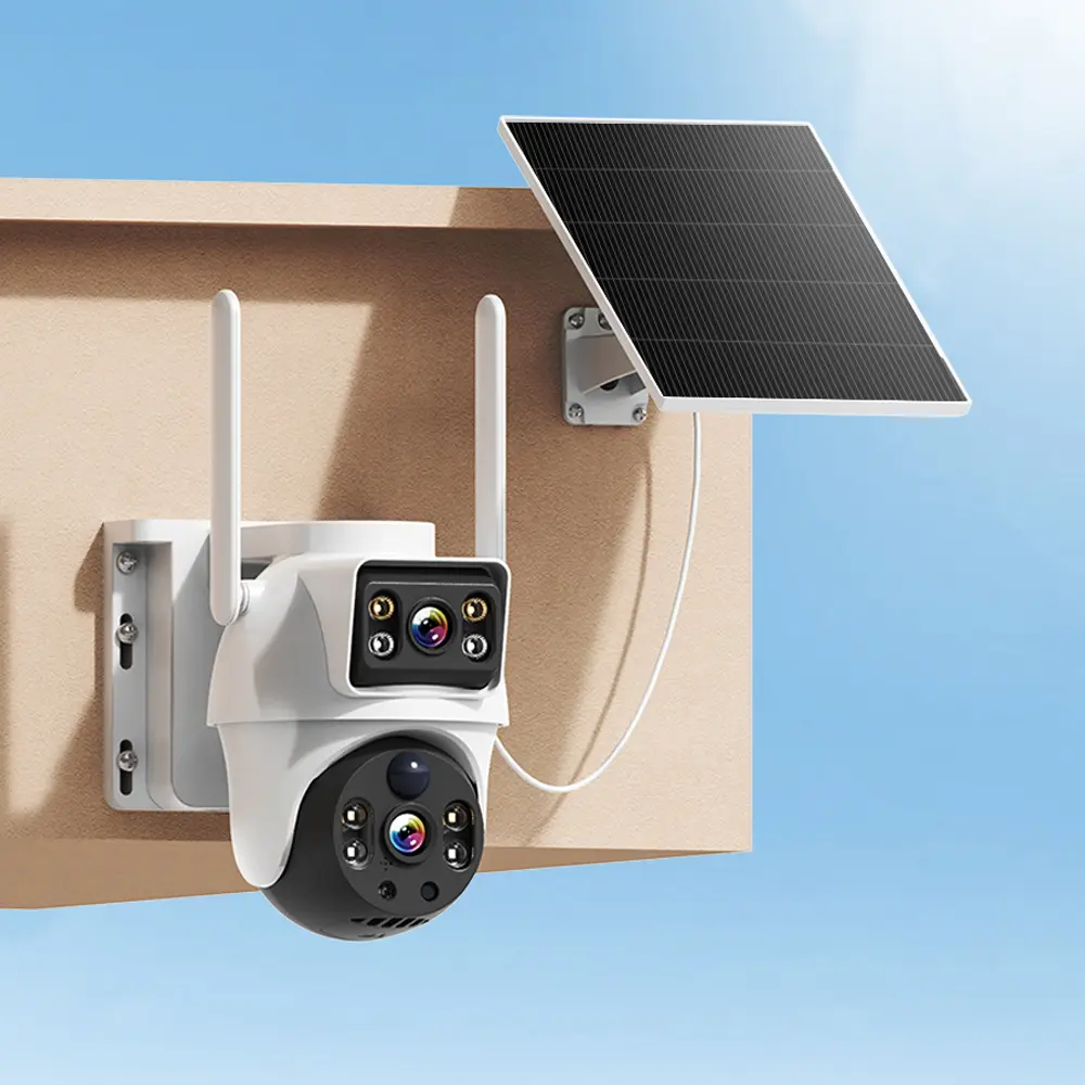 4MP Outdoor 2.4GHz WiFi Solar CCTV Security Camera With Big Battery Dual Lens Dual Screen, 360° PTZ, AI Humanoid Detection, Motion Tracking, Intelligent Light&Sound Alarm, Full Color Night Vision, Two-Way Audio
