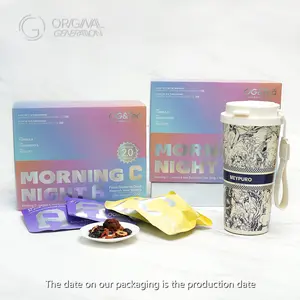 BOGO Beauty Tea Morning VC Night VA Tea Caffeine Free 2 Cartons (10pcs VC Tea 10pcs VA Tea,20pcs in total)×2 Prickly Pear, Lemon, Kumquat,Rose, Monkfruit, Hawthorn, Red Date, Pear Cubes; Mulberry, Black Wolfberry, Poria Coco With Forest Thermos