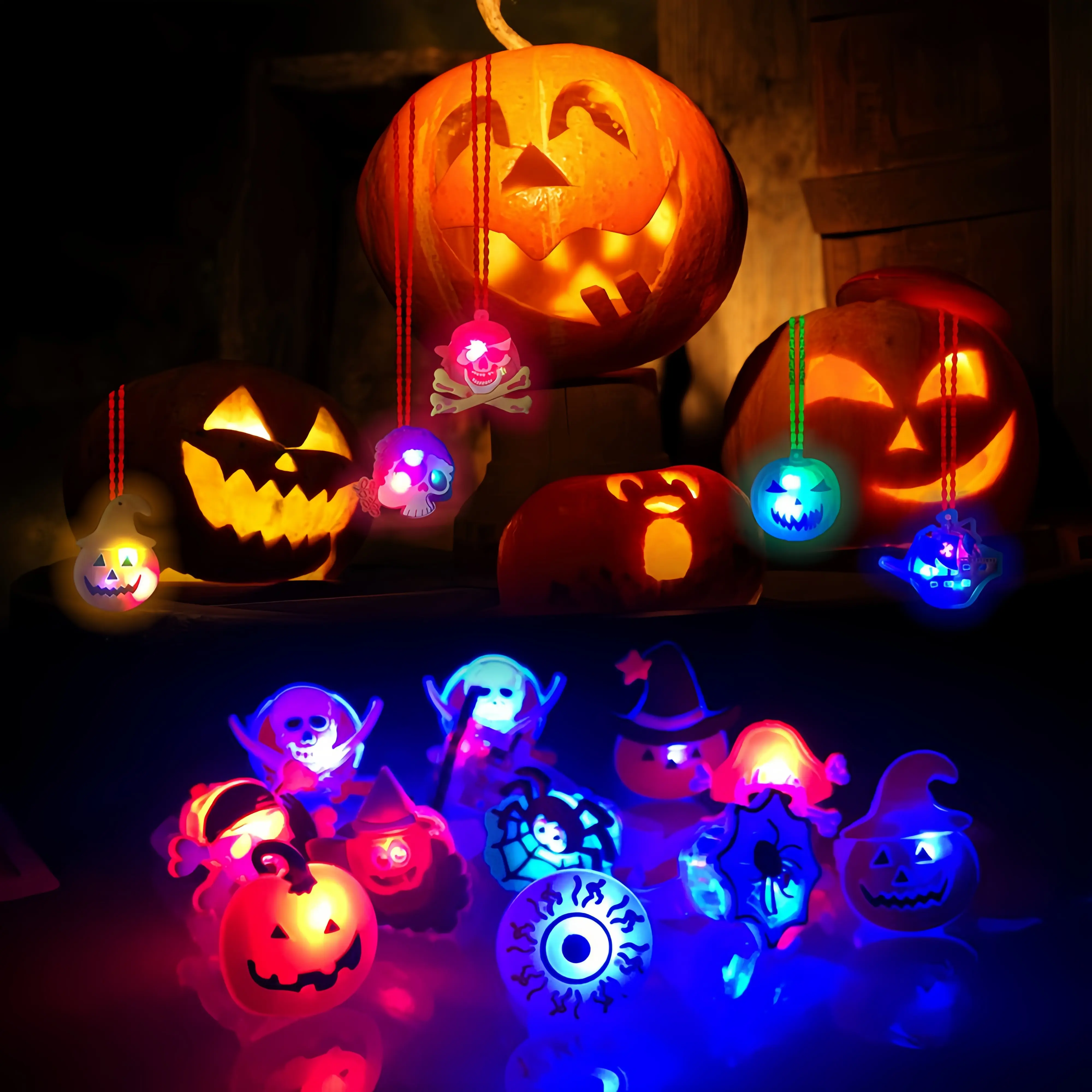 24-50 Pcs Halloween LED Flashing Light Rings, Kids’ Festive Party Favors, Glow-in-Dark Home & Party Decor Supplies, Non-Candy Gift Bag Fillers & Prize Decorations