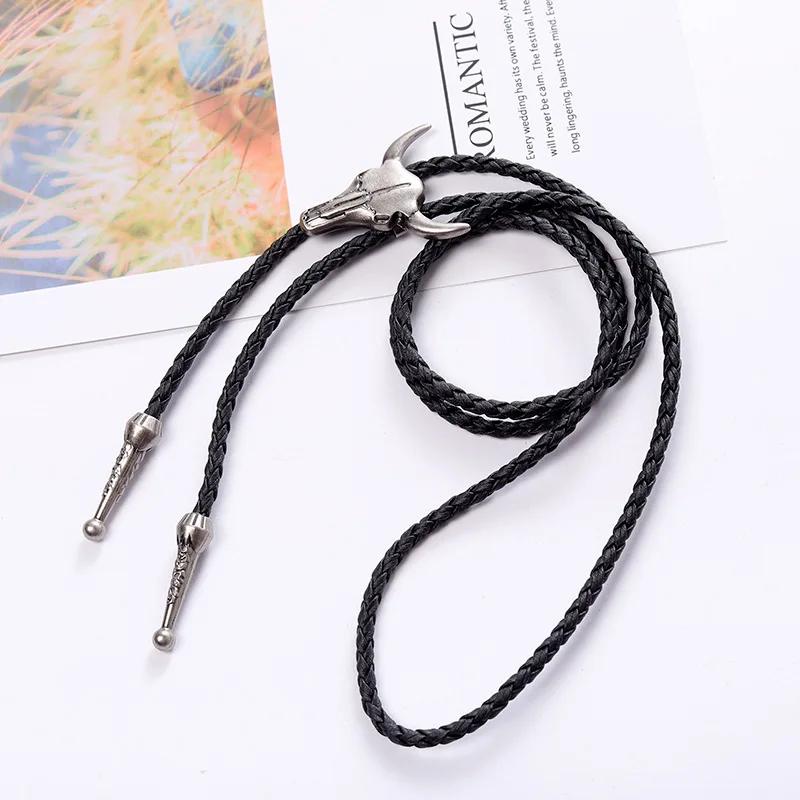 Adjustable Bull Head Five Stars Western Cowboy Bolo Tie Rodeo Dance Necktie Faux Leather Pendant Necklace
