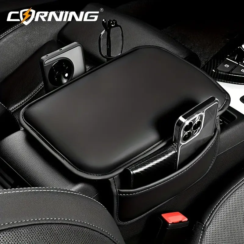Integrated Car Center Console Organizer, Car Interior Storage, Leather Armrest Cover, 2 Pockets, Extended Comfort, Universal Car Interior Accessory, Waterproof