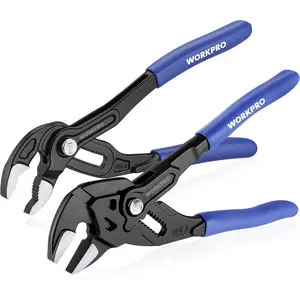 2-Piece 7-Inch Pliers Wrench & Joint Pliers Set, Quick Adjustment, CR-V, Jaw & V-Jaw, Wide Opening, Soft Grip - for Plumbing, Pipe Fittings, Repairs