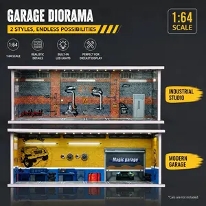 Diorama 1/64 Scale Car Garage Model Fits For 1/64 Diecast Model Car LED Lighting City Parking Lot Model Car Model Display Case Scene Model