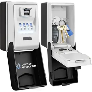 Key Lock Box Wall Mount - Outdoor Combination Lock Box with 6 Dials Light Up,  Key Safe Large Capacity for House Office Garage School