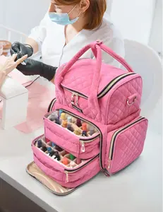 Double Layer Nail Polish Case Nail Art Supply Storage Organizer Nail Polish Holder Carrying Case Travel Nail Bag With 2 Removable Bags Holds 48 Bottles And Nail Dryer Lamp Manicure Tools