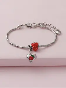 Cute Strawberry & Heart Charm Link Bracelet, Fashionable Copper Jewelry for Women & Girls, Fashion Jewelry for Party, Daily Clothing Decor, Birthday Gift, Heart Shaped Bracelet, Fashion Bracelets