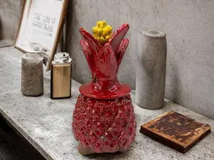 Mexican pottery, Pineapple decor, Mexican decoration, Pineapple sculpture, Glazed clay pineapple, Pottery from Michoacan