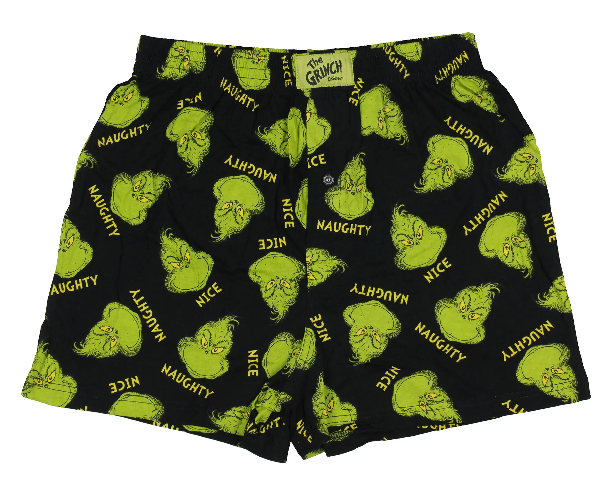 Dr. Seuss The Grinch Men's Naughty Nice Grinch Face Christmas Holiday AOP Lounge Sleep Boxers Dr. Seuss The Grinch Men's Naughty Nice Grinch Face Christmas Holiday AOP Lounge Sleep Boxers