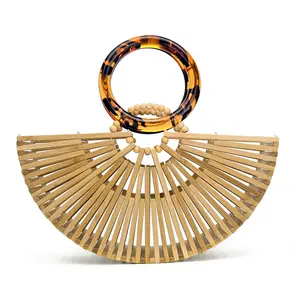 Copy of New Bamboo BagsAcrylic Handbags Hollow Woven Bags European and American Style Retro Beach Bags