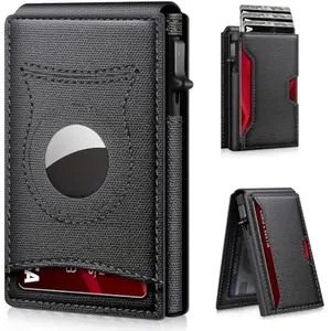 Airtag Wallet for Men, Mens Smart Wallet for Air Tag RFID Blocking, Slim Compact Wallet with ID Window, Minimalist Bifold Pop Up Credit Card Case Holder 10+ Cards,Christmas Gift for Men, No AirTag