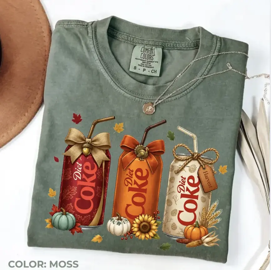 Comfort Colors Fall Soda Lover Shirt, Cozy Autumn Beverage Graphic Tee, Pumpkin Spice T-Shirt, Thanksgiving Gift, Halloween Gift  Tops Womenswear