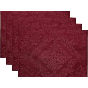 Caiden Elegance Damask Fabric Placemats, 13" x 19", Cranberry, Count 4 (Pack of 1)