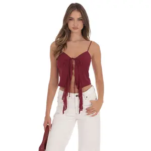 Mesh Front Tassel Top in Red