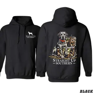 Straight Up Southern Hoodie Hunting Dog Graphic Hoodie Camo Cooler Outdoor Country Pullover Gift for Hunters Dog Lovers Men Women