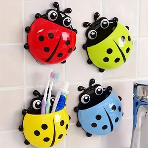 1pc Cute Ladybug Toothbrush Holder - No-Drill, Wall-Mounted Suction Cup Storage Rack for Bathroom Organization, Christmas/Halloween Gift Decoration Plastic Bottles