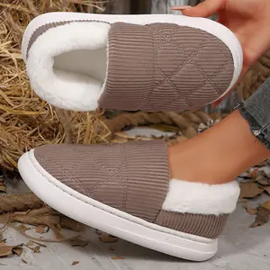 Corduroy Fleece-Lined Slip-On Slippers for Women Multicolor Cozy Casual Shoes Indoor Outdoor Winter Footwear