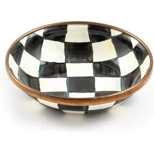 Enamel Dipping Bowl, Small Serving Bowl for Entertaining, Black-and-White Courtly Check