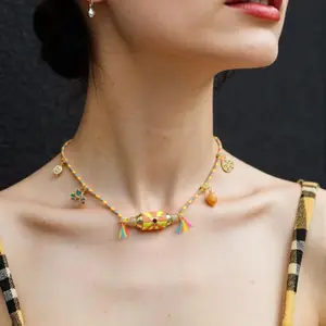 Handmade Hexagonal Drip-Oil Craft Pendant Necklace with Metal Coating - Fashionable, Funky Unique Accessories, Versatile Celebrity-Style Long Daily Jewelry, Valentine’s Day Gift for Summer Vibes