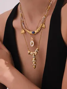 Women's Stainless Steel Crystal Moon Necklace Set, Long Pendant Design, Perfect for Daily Wear & Vacation Gifts