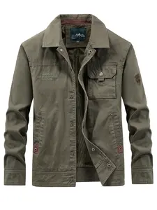 Men's Outdoor Workwear Jacket Coat, Collared Button Front Spring & Fall Casual Versatile Outerwear, Stylish and Comfortable, Plain