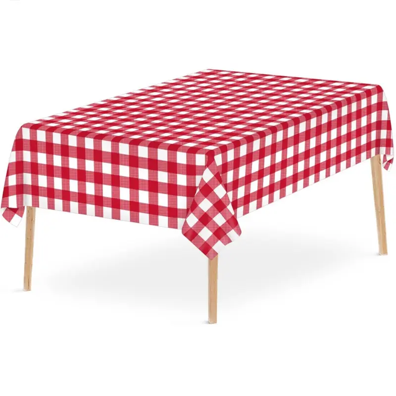 Classic Red White Gingham Disposable Waterproof Plastic Table Cover Rectangle Picnic BBQ Tablecloth