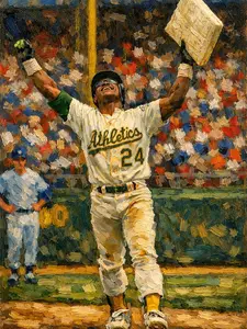 Oakland A's Rickey Henderson 13x19 Oil Painting Print