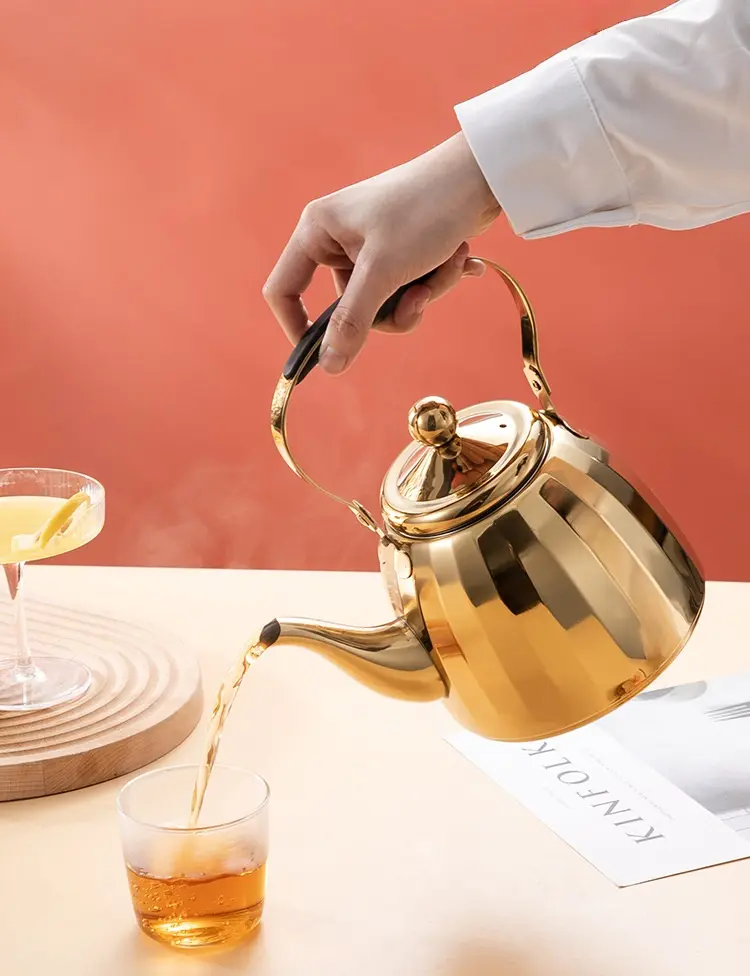 Starlight Sparkling Stainless Steel Teapot with Filter for Tea Brewing and Lifting, Outdoor Kettle for Tea and Water Separation