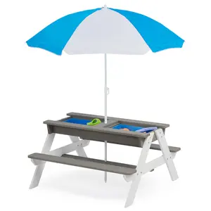 Kids 3 in 1 Convertitable Sand and Water Table with Umbrella, Picnic Table for Outdoor Backyard Patio Play picnictable