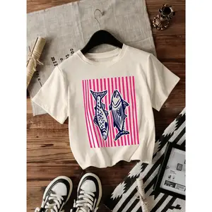 Women Oversized Crew Neck T-Shirt With Vintage Sardine Fish & Seafood Graphic, Aesthetic 90s Style Top