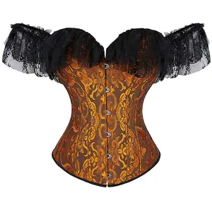Corset Tops for Women With Sleeves Renaissance Costume Overbust Corsets Bustier Lingerie Bodyshaper Top 6731C-live
