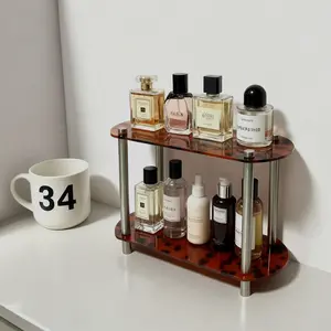 Tortoiseshell Acrylic Two-Tier Shelf, Vintage Perfume Organizer, Bathroom Countertop Tray, Desktop Coffee Cup Holder