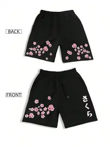 Y2K Aesthetic Style Relaxed Fit Floral Shorts | All-Over Cherry Blossom Embroidery Design | Comfortable Durable Fabric | Versatile Knee-Length Shorts for Gym, Casual Hangouts & One Outfit Multiple Occasions
