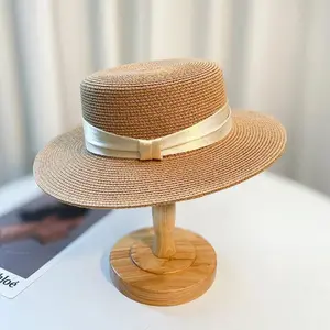 The Four SeasonsRetro HatPanamaFlatBrimmed Sun Hatbucket Hat UV Protection Sun Hat for Beach MiniBow Vacation Handmade Straw Hat