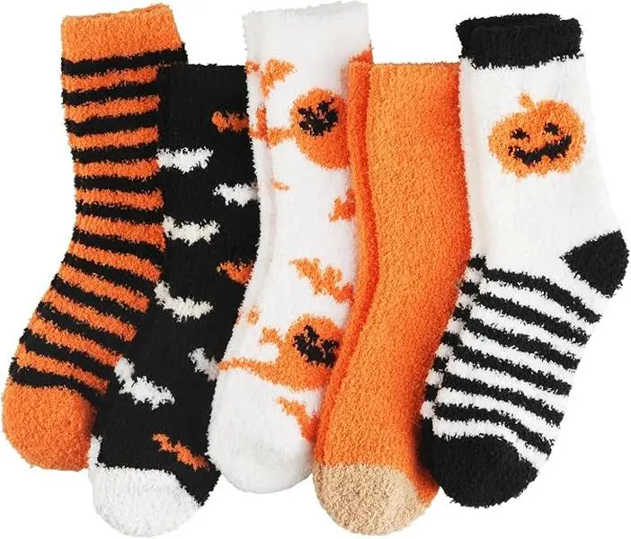 Halloween Fall Gift Fuzzy Socks for Women, 5/6 Pairs Cozy Fluffy Socks, Soft Warm Winter Socks for Women, Thick Plush Slipper Socks for Home, Sleeping & Lounging, Gifts for Mom, Wife & Grandma