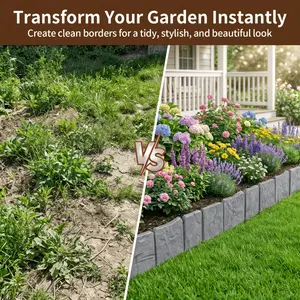 6-Pack Plastic Garden Border Fence - Stone Texture Mini Interlocking Fence for Flower Beds, Lawns, and Patios, Weather-Resistant Outdoor Decurdy Durable Garden Fence, Faux Stone Design
