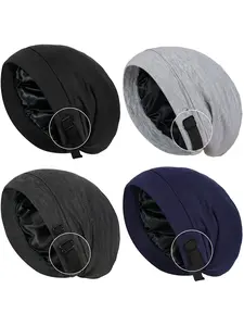 Silky Satin Lined Bonnet Sleep Cap, Adjustable Stay-On-All-Night Design, Ideal for Curly Hair Care, Unisex Soft Headwear, Haircare