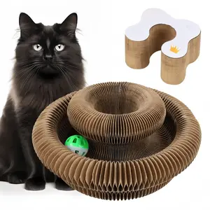 Portable Cat Toy with Magic Accordion Cat Scratching Board, Interactive Cardboard Scratcher with Bell Ball, Indoor Exercise for Cats