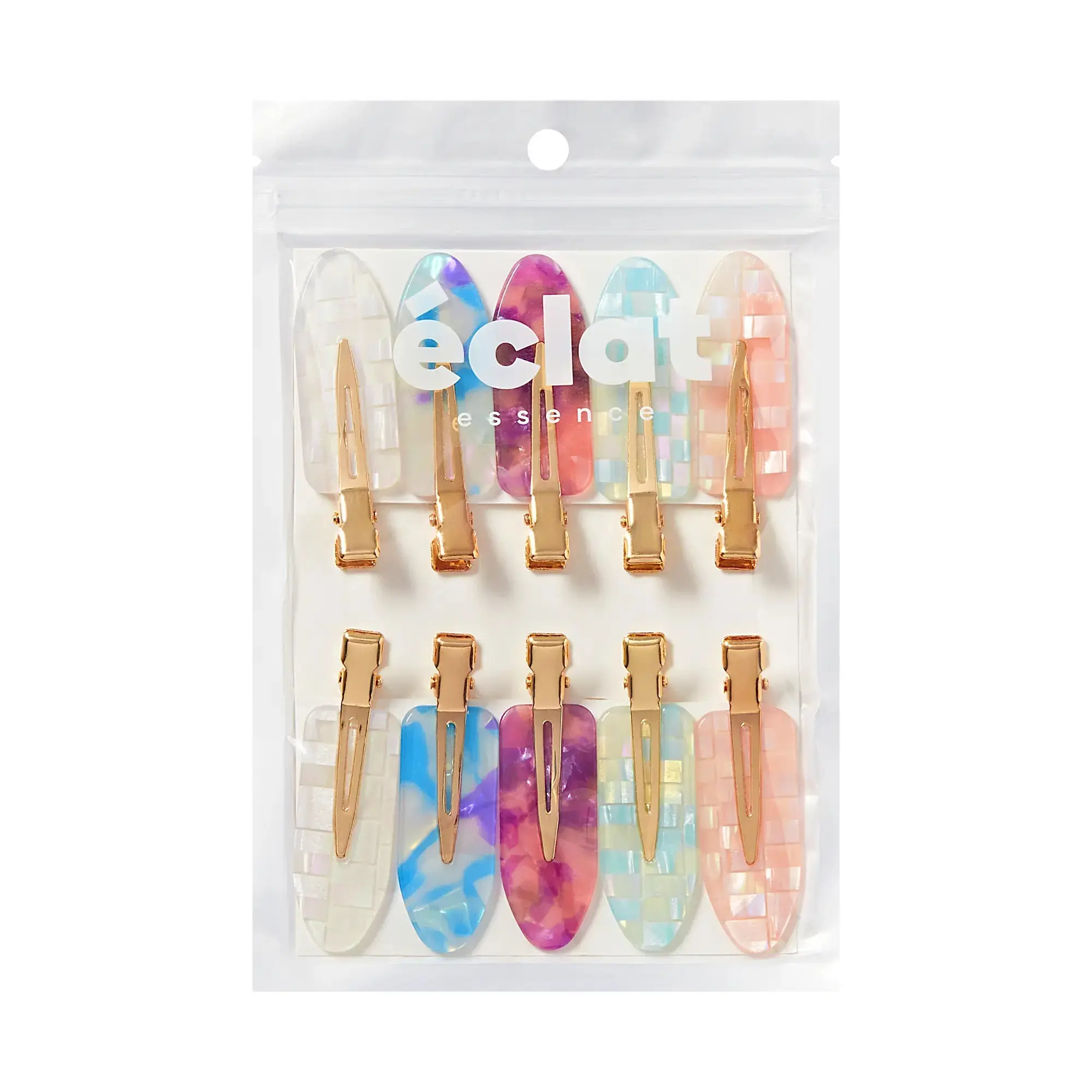 éclat No Crease Hair Clips - Stylish Patterned Flat Makeup Clips with Golden Handle éclat No Crease Hair Clips - Stylish Patterned Flat Makeup Clips with Golden Handle