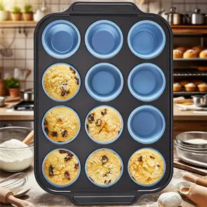 Silicone Muffin Pan With Metal Frame, Egg Bite Maker Silicone Molds For Baking, Cupcake Pans 12 Regular Size, Muffin Tins Easy To Pop Nonstick Non Toxic Bakeware For Oven