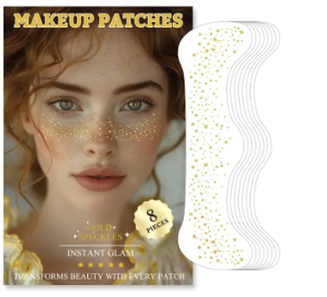 Glitter Freckles Face Tattoo, Gold Glitter Makeup Patches, Women Face Speckles Patches, Cute Makeup Accessories (Gold, 8 Pcs)