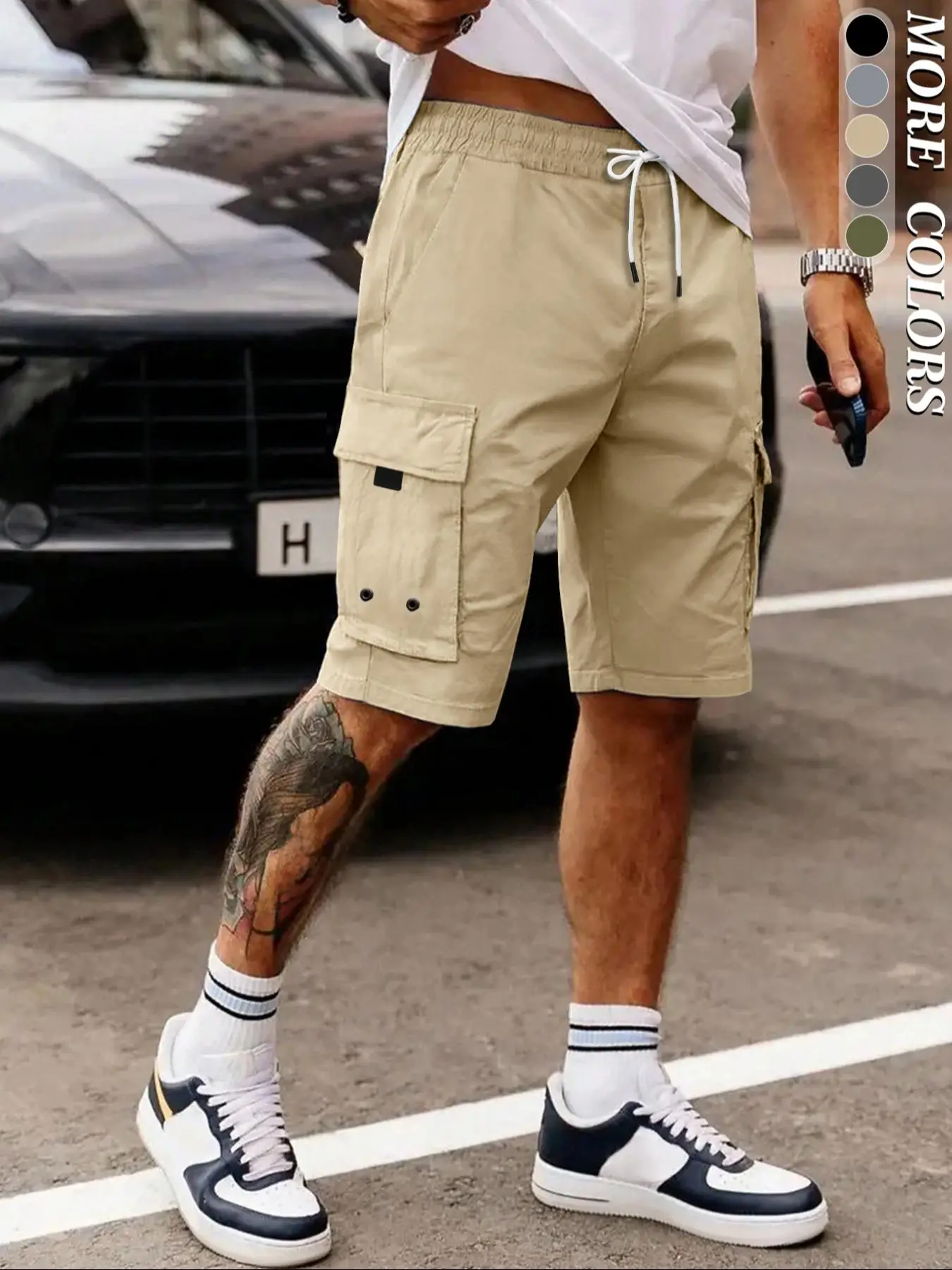 Men's Solid Drawstring Pocket Cargo Shorts, Casual Regular Fit Elastic Waist Shorts for Summer, Men's Shorts, Shorts for Men, Fashion Men's Streetwear