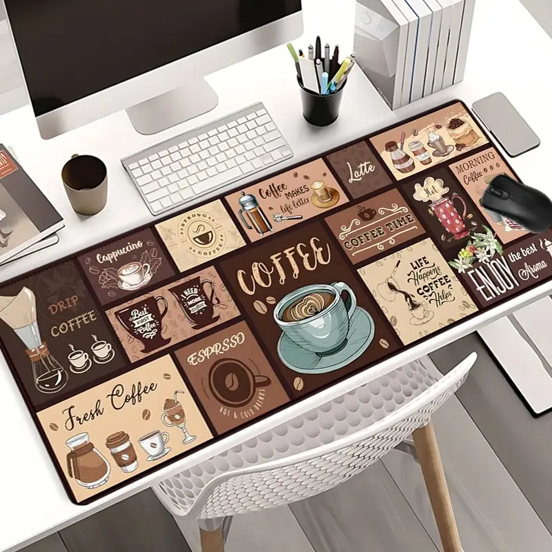 Vintage Coffee Theme Mouse Pads Extra Large Computer Desk Top Mat, Non - Slip Rubber Base & Stitched Edge, Coffee Lover Decor for Home Office, Graphic Print Mat, Decorative Mats