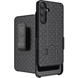 Case with Clip for Samsung Galaxy S25 Plus 5G Phone, Nakedcellphone Textured Slim Cover with Stand and [Rotating/Ratchet] Belt Hip Holster Holder Combo - Matte Black