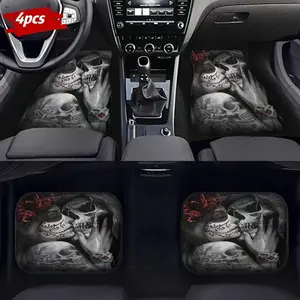 4-Piece beautiful woman and skeleton design car mats - for cars, SUVs, trucks | Front and rear seat protection | All-weather polyester interior accessories