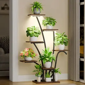 Plant Stand Indoor with Grow Lights - 7 Tiered Corner Plant Shelf Indoor, 43" Tall Plant Stands for Indoor Plants, Metal Plant Shelves, Flower Plant Holder for Living Room, Balcony, Patio Decor