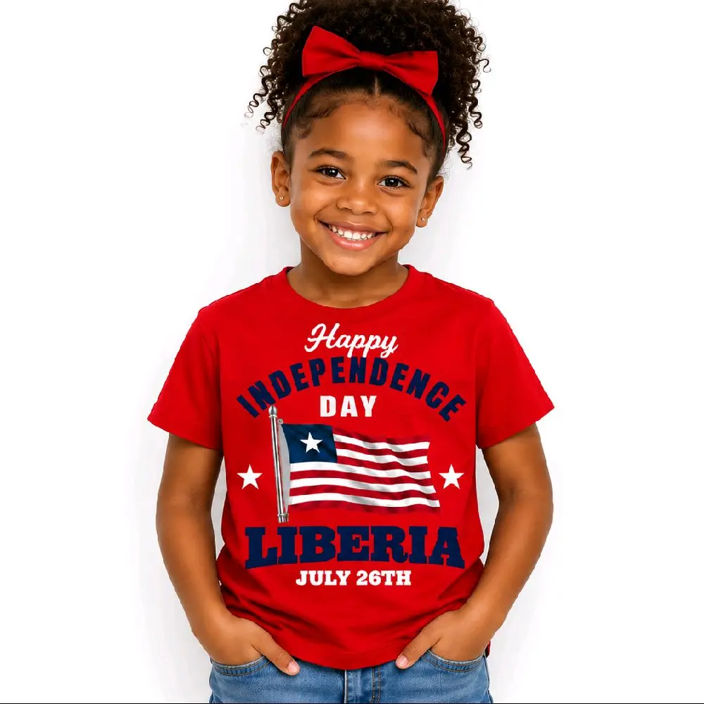 Youth Liberia Independence Day T-Shirt | July 26th Youth Graphic Tee | Patriotic Liberian Flag Shirt